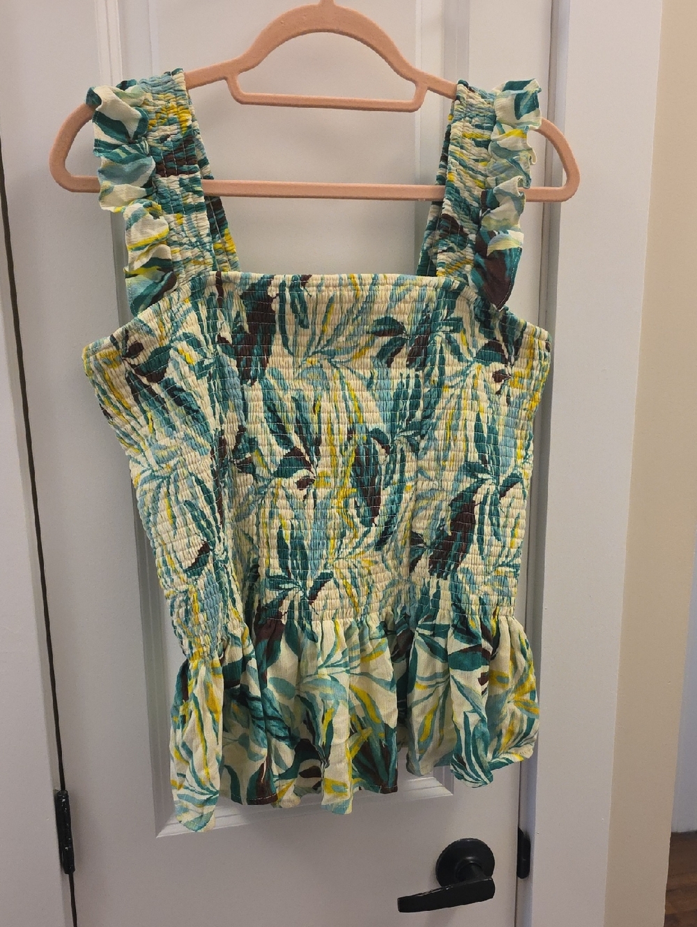 Torrid Green & Yellow Smocked Ruffle Strap Camisole